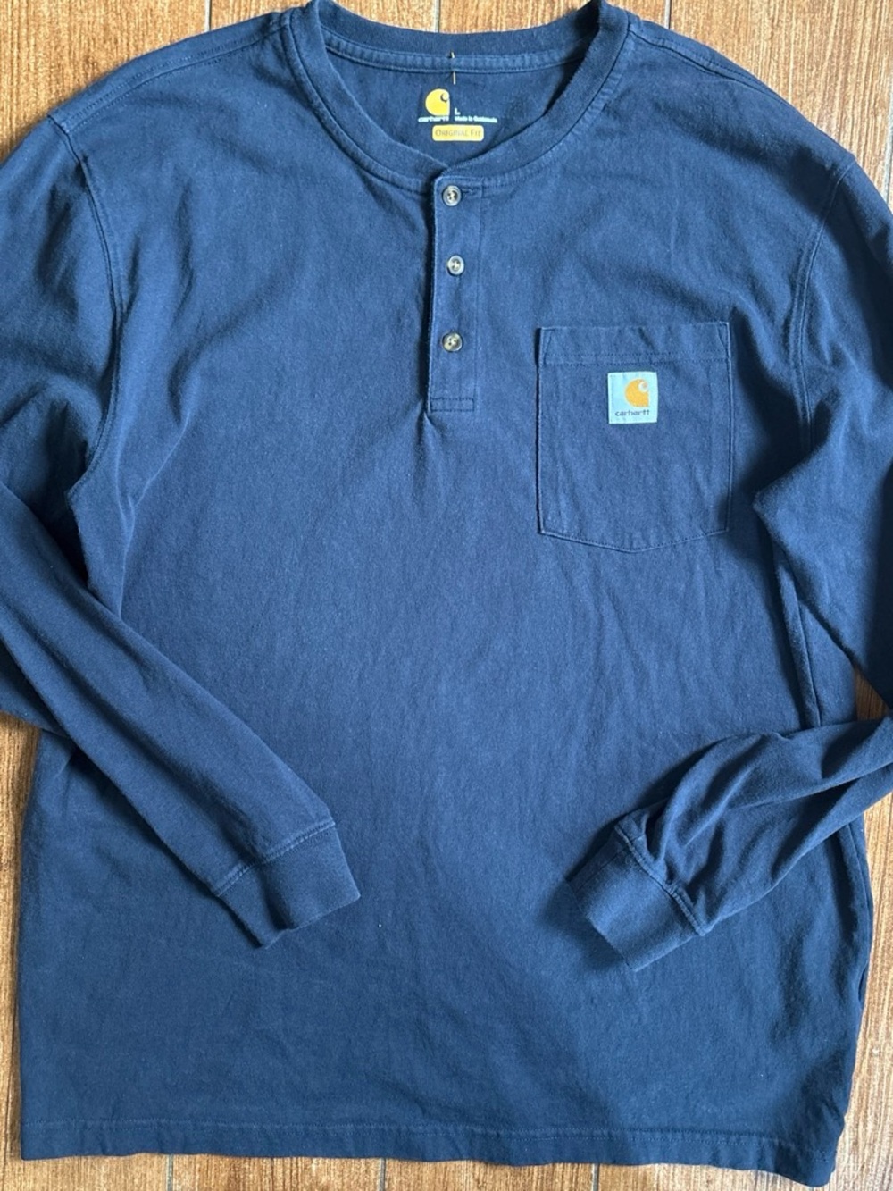Carhartt Navy Long-Sleeve Henley with Chest Pocket